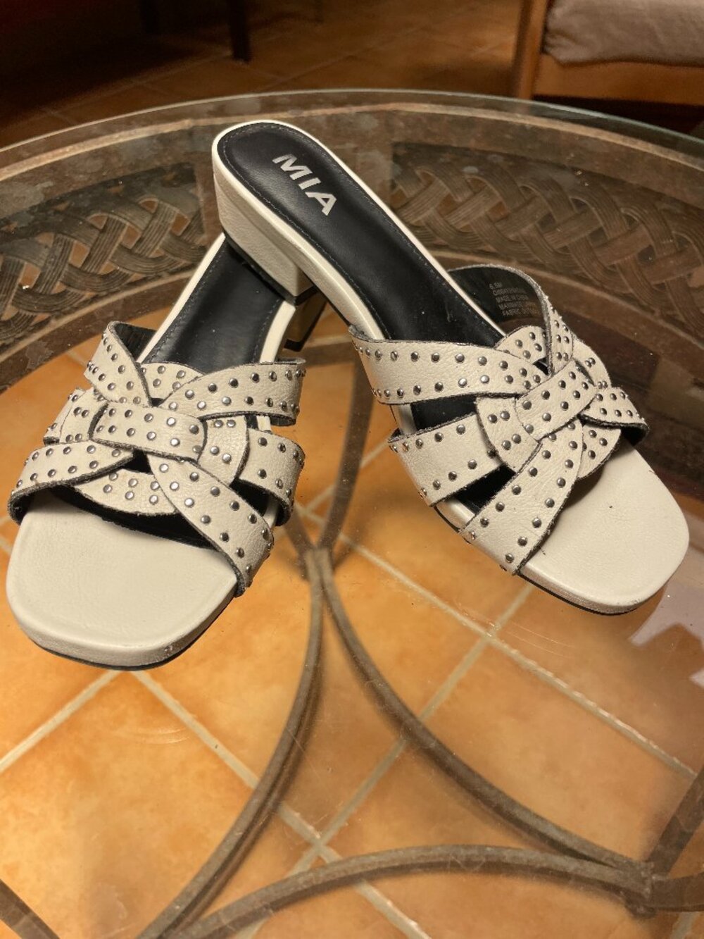 White studded sandals